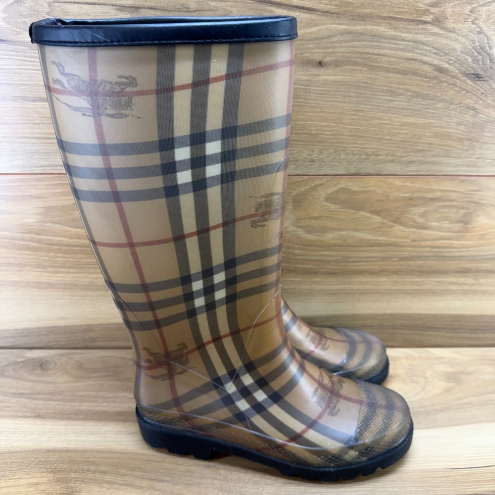 COACH Nova Check Rain Boots Womens 6 EU 36 Y2K Tall Waterproof Waterproof Italy